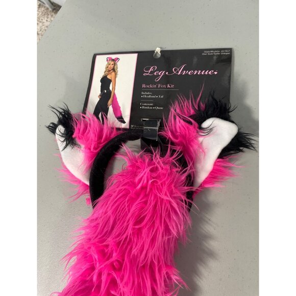 Leg Avenue Rockin Fox Kit OS Furry Headband & Tail Set Pink Black NEW Deadstock - Picture 3 of 9